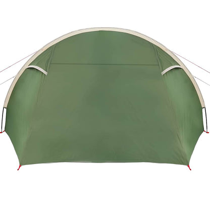 Detail van de groene voorkant van de vidaXL Tunnel Tent, met waterdicht materiaal.