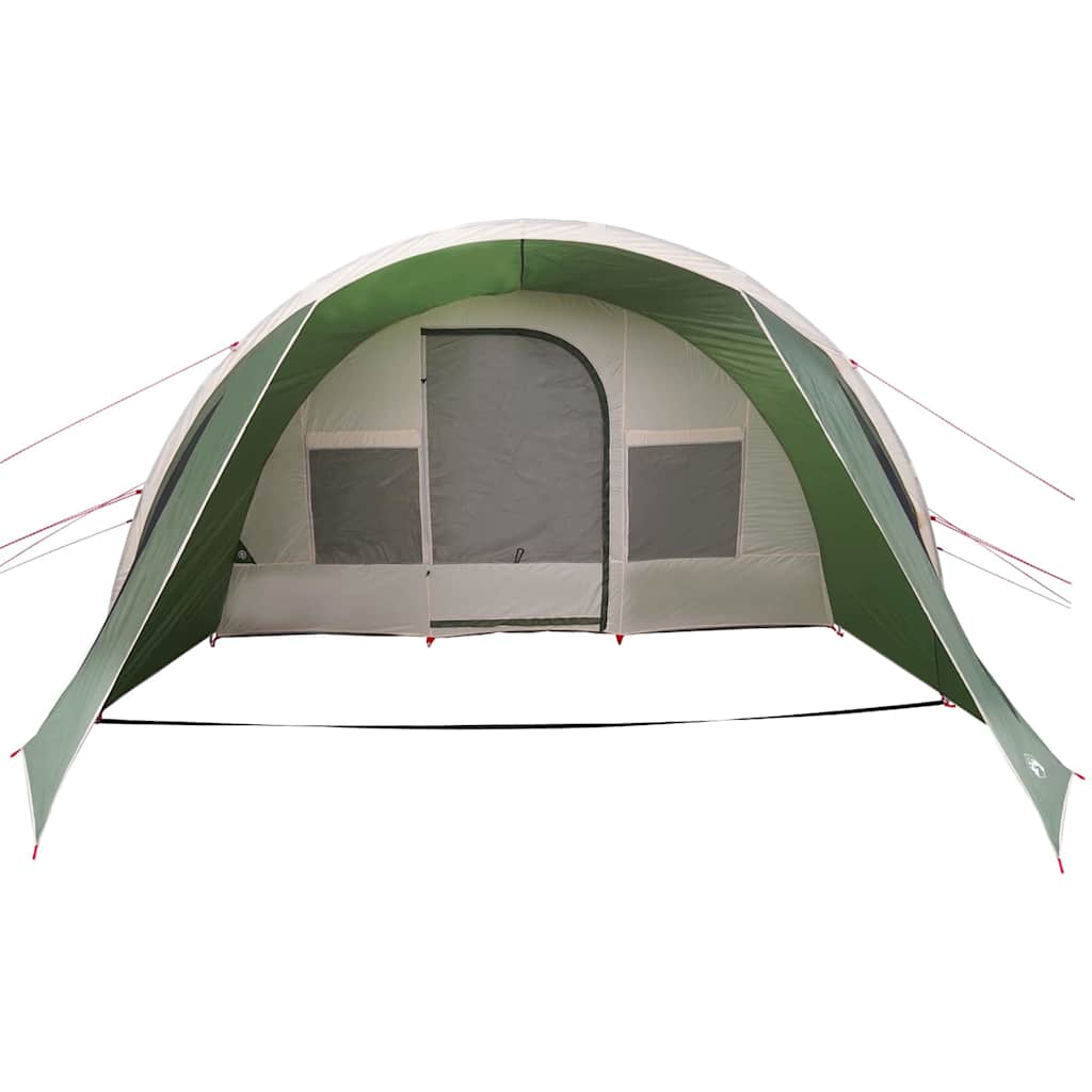 Detail van de groene vidaXL Tunnel Tent met ingang en zijramen.