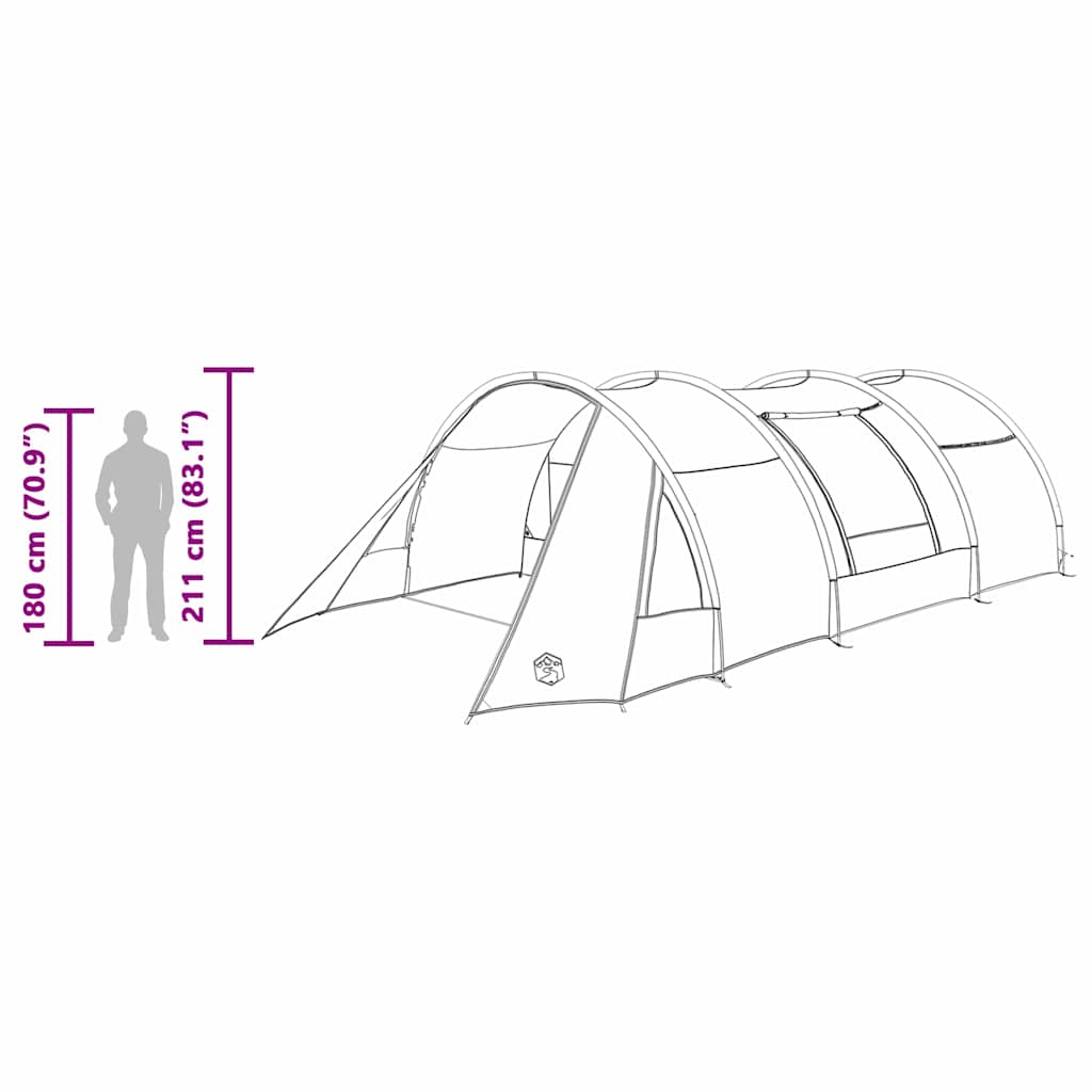 Detail van de vidaXL Tunnel Tent met afmetingen en hoogte-informatie.