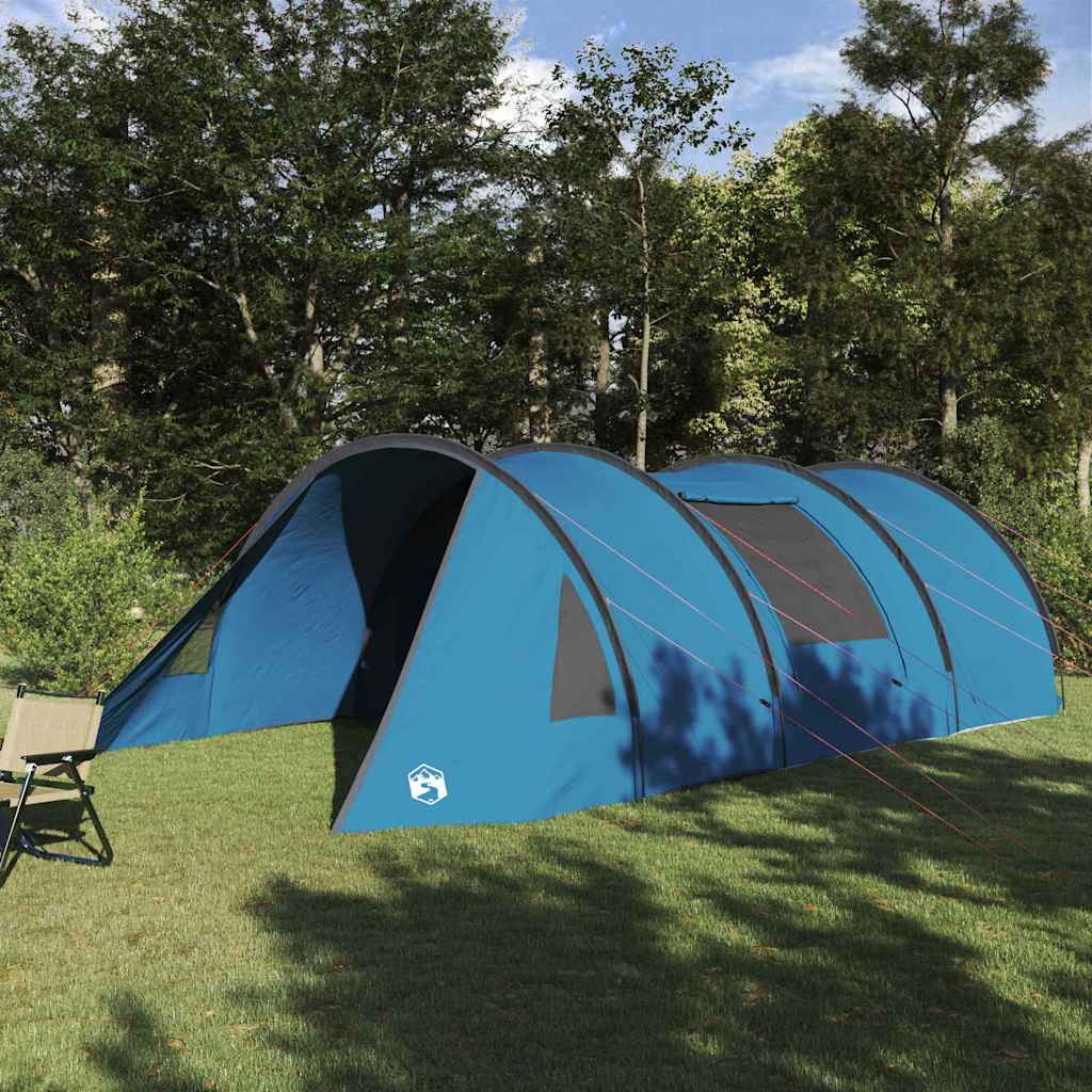 Blauwe vidaXL Tunnel Tent voor 5 personen, zijaanzicht in natuurlijke omgeving.
