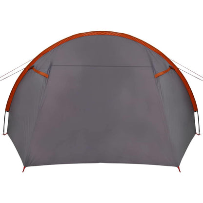 Detail van de grijze vidaXL Tunnel Tent met oranje accenten, vooraanzicht.