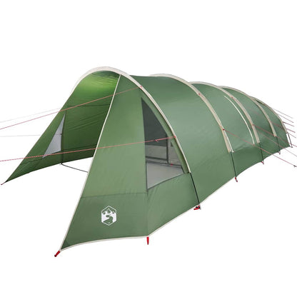 Detail van de vidaXL Tunnel Tent in groen met witte accenten, zijaanzicht.