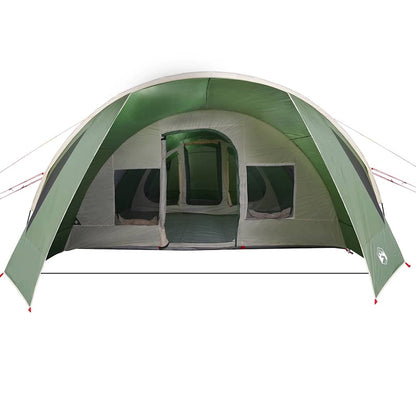 Detail van de vidaXL Tunnel Tent in groen en wit, zijaanzicht met ingangen.