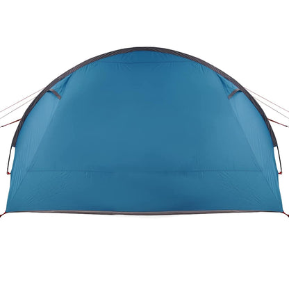 Detail van de blauwe buitenzijde van de vidaXL Tunnel Tent, zijaanzicht.