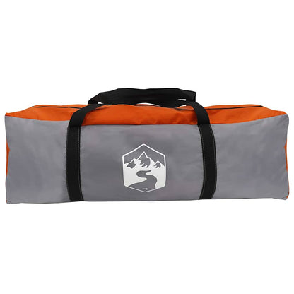 Grijze en oranje opbergtas van de vidaXL Tunnel Tent, met handvat en logo.