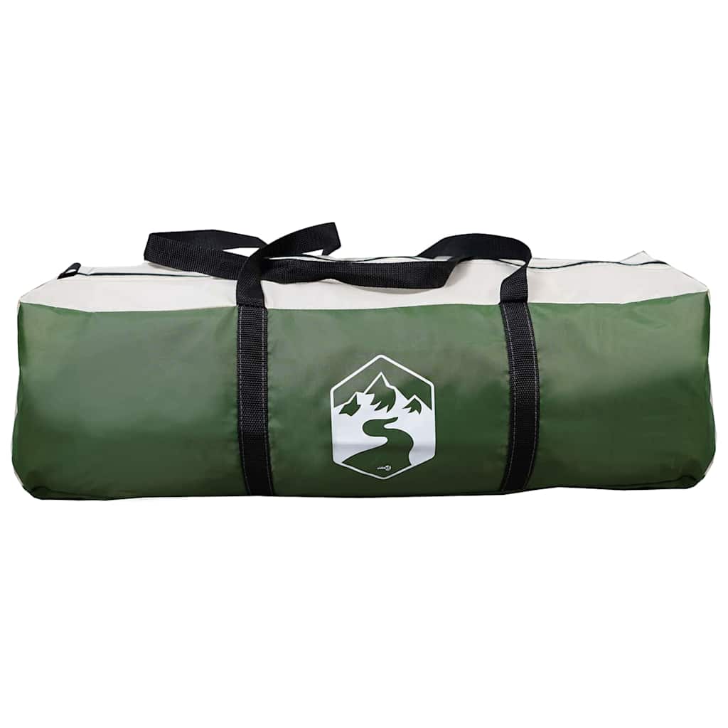 Groene vidaXL Tunnel Tent tas met zwart handvat en logo, zijaanzicht.