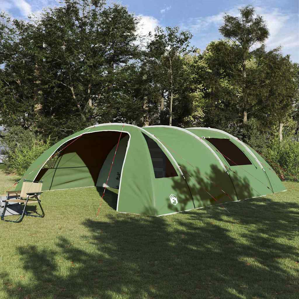 vidaXL Tunnel Tent voor 6 personen in groen met witte accenten, opgesteld in een groene omgeving.