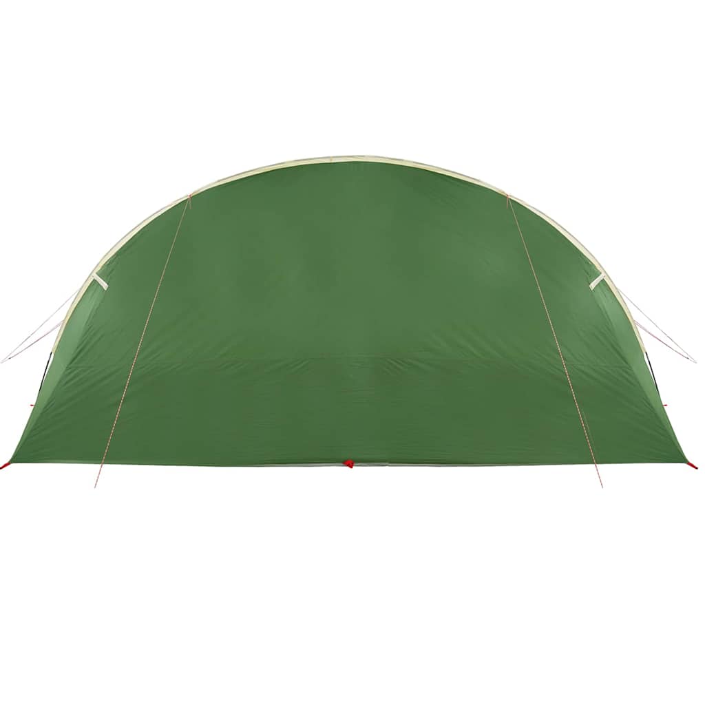 Detail van de groene vidaXL Tunnel Tent, zijaanzicht met gebogen bovenkant.
