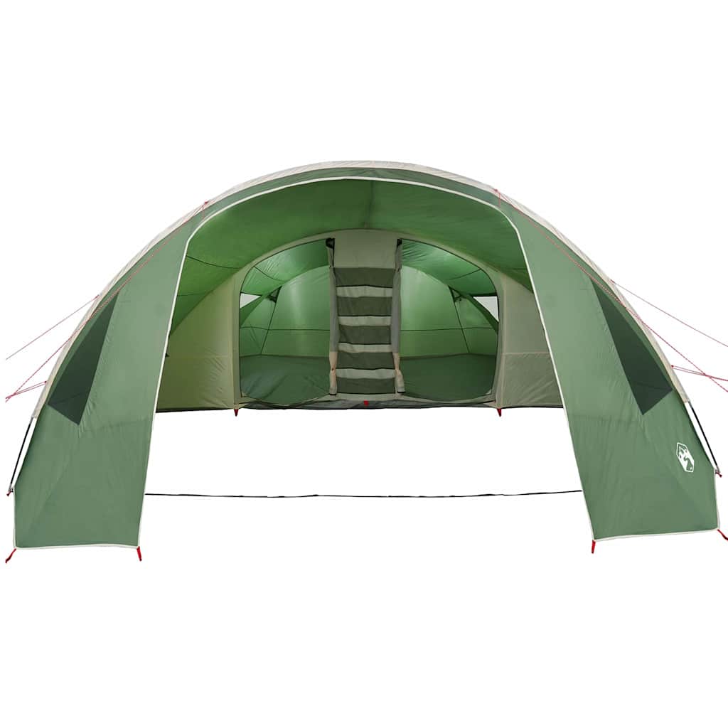 Detail van de vidaXL Tunnel Tent met groene en witte kleuren, zijaanzicht van de ingang.