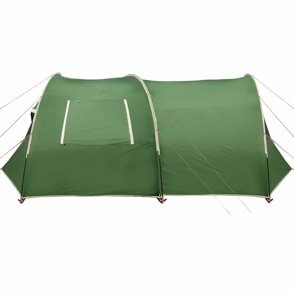 Detail van de groene vidaXL Tunnel Tent met ventilatieopening en stevige constructie.
