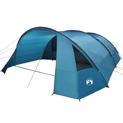 Detail van de blauwe vidaXL Tunnel Tent met een zijaanzicht en ventilatieroosters.