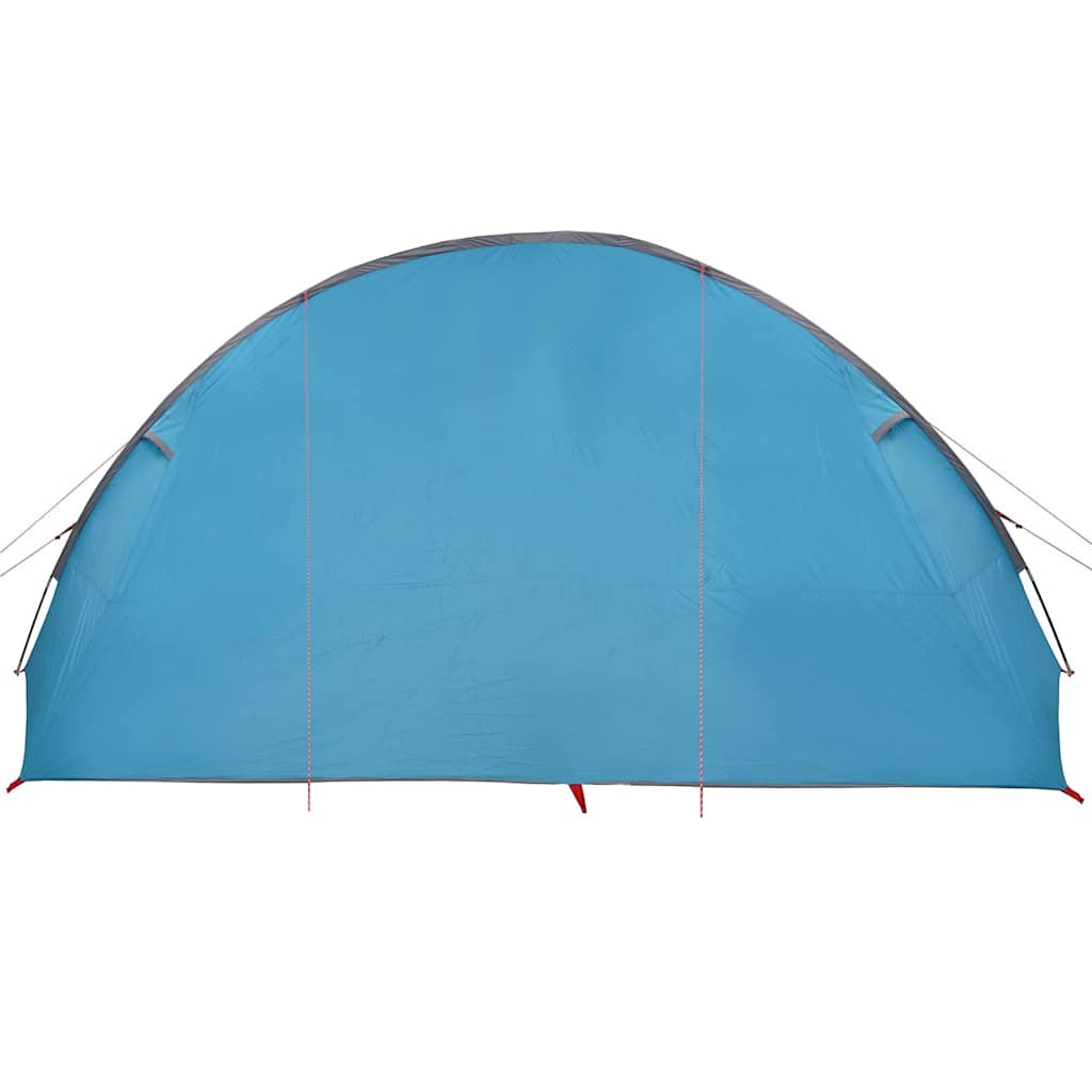 Zijaanzicht van de vidaXL Tunnel Tent in blauw, met een gladde, waterafstotende buitenkant.