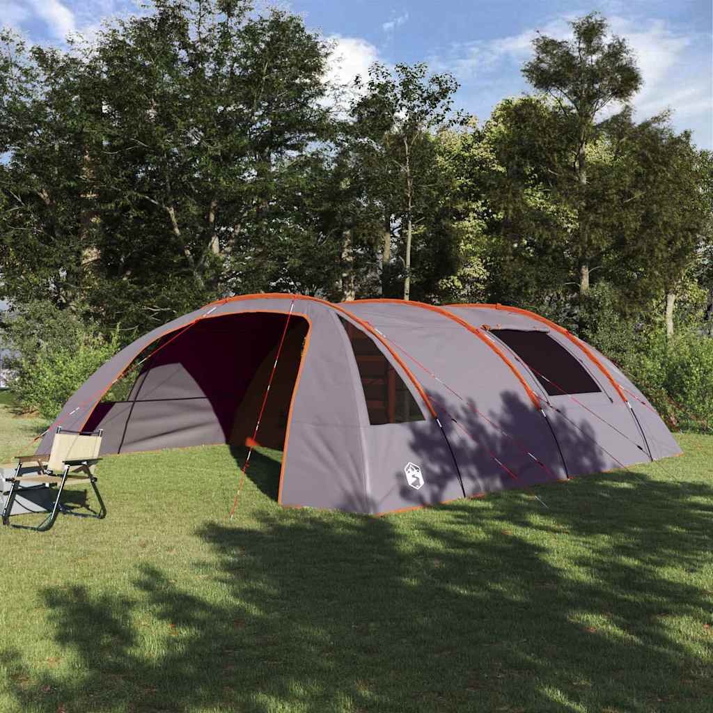 vidaXL Tunnel Tent 6-Persoon in grijs en oranje, ruime opzet in een groene omgeving.