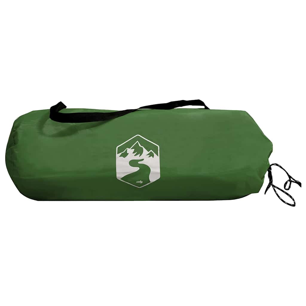 Groene vidaXL Tunnel Tent 3-Person opgerold met merklogo zichtbaar.