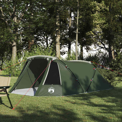 vidaXL Tunnel Tent 3-Person in groen met witte accenten, opgesteld in een bosrijke omgeving.
