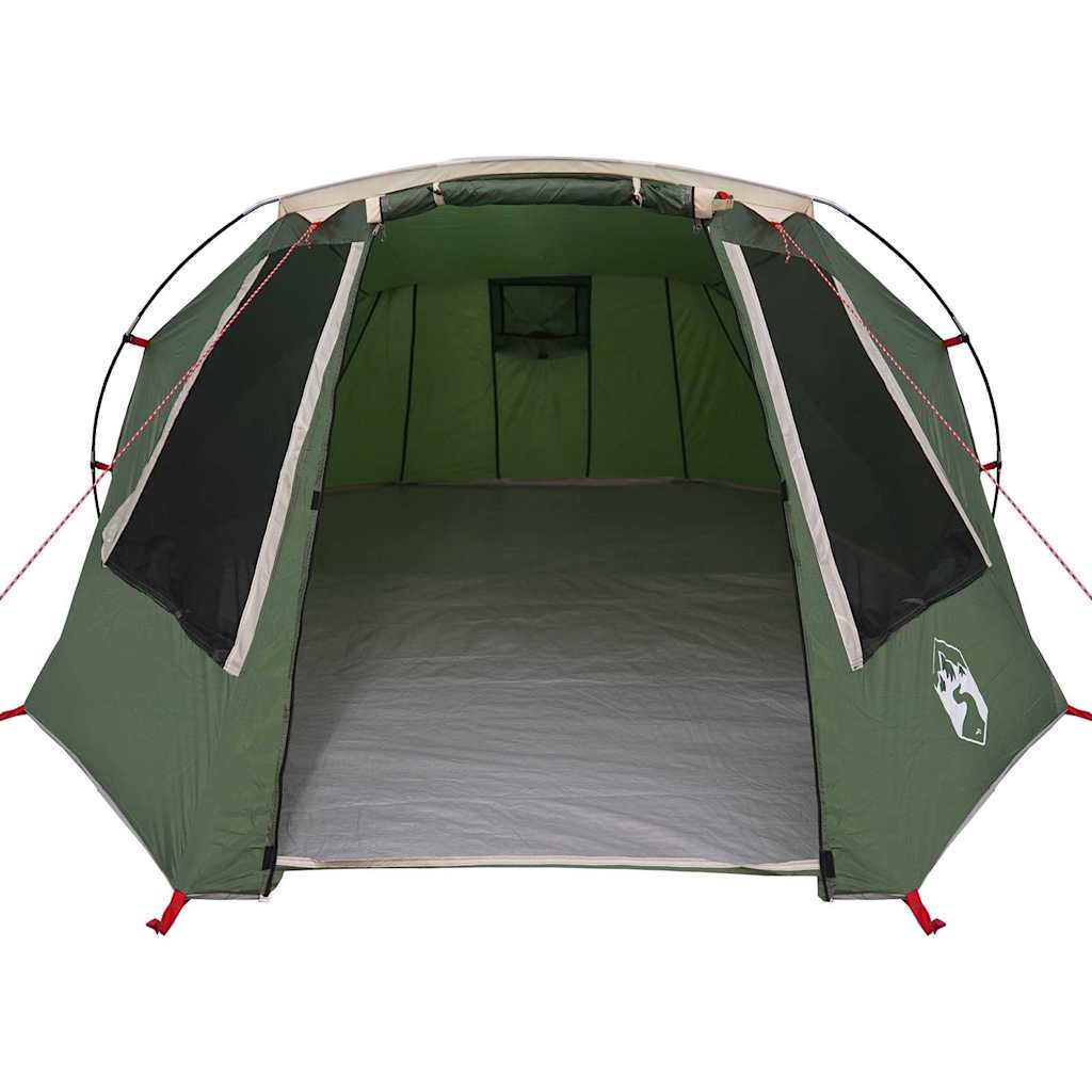 Detail van de binnenkant van de vidaXL Tunnel Tent met groene wanden en grote ramen.