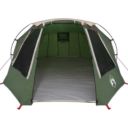 Detail van de binnenkant van de vidaXL Tunnel Tent met groene wanden en grote ramen.