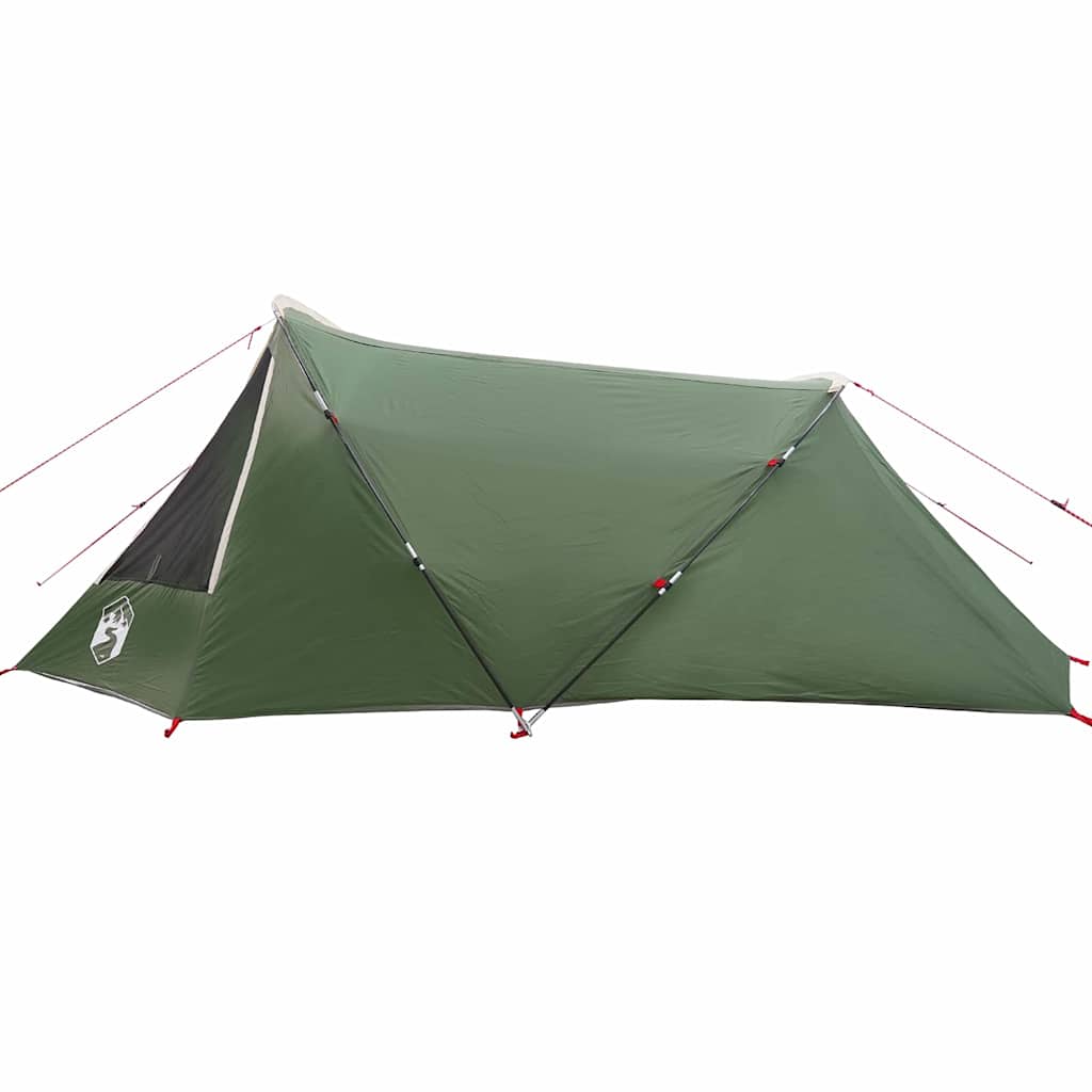 Detail van de vidaXL Tunnel Tent in groen, zijaanzicht met scherpe lijnen en waterdichte stof.