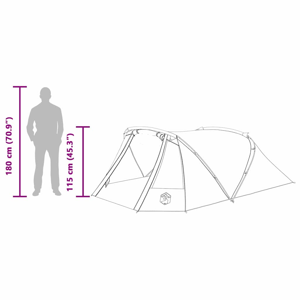 Detail van de vidaXL Tunnel Tent met afmetingen en zijaanzicht voor optimale ruimte.