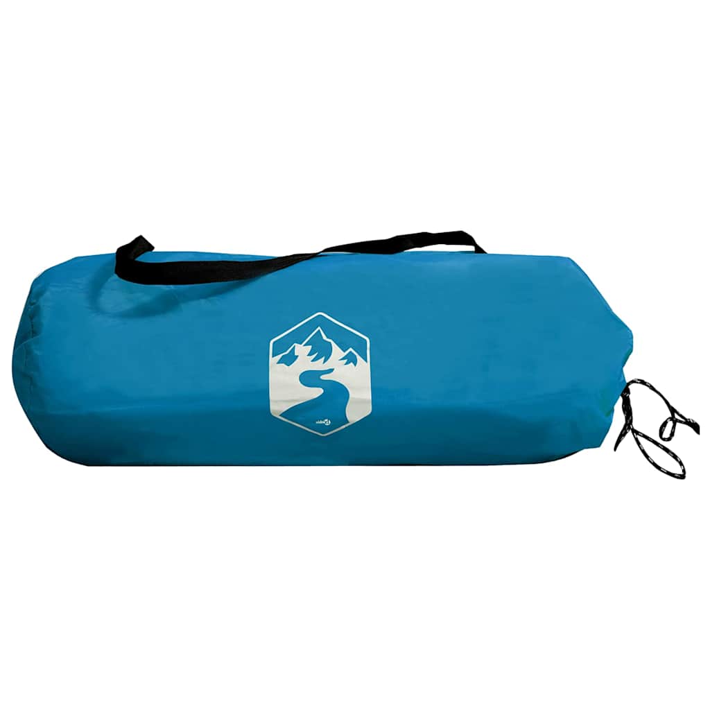 Blauwe vidaXL Tunnel Tent opbergtas met logo, zijaanzicht van de tas.