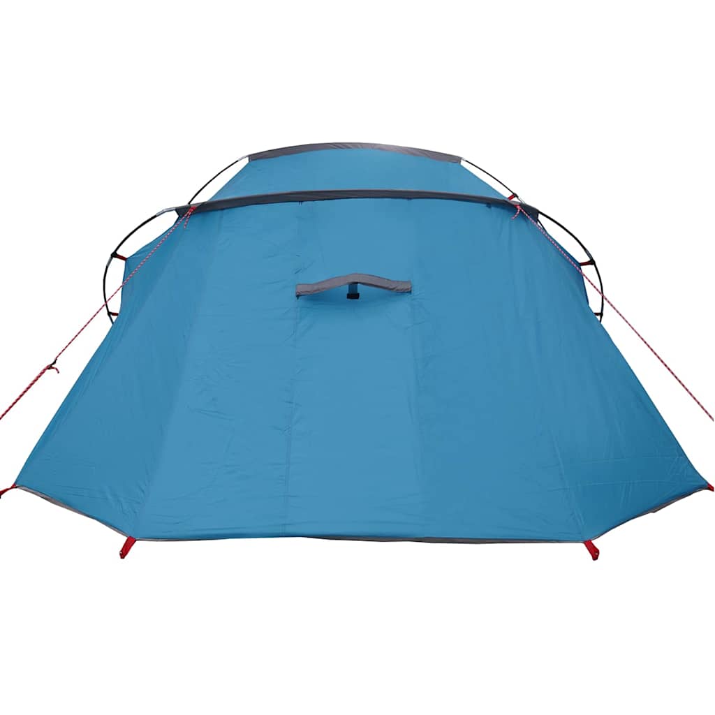 Detail van de blauwe vidaXL Tunnel Tent met een strak ontwerp en ventilatieopening.