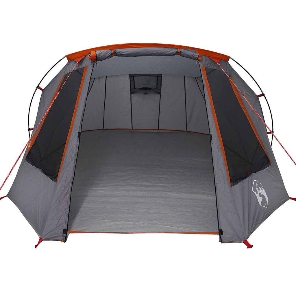 Detail van de vidaXL Tunnel Tent met grijs en oranje kleuren, zijaanzicht van de binnenruimte.