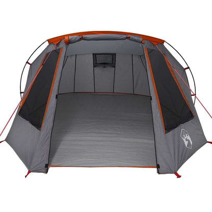 Detail van de vidaXL Tunnel Tent met grijs en oranje kleuren, zijaanzicht van de binnenruimte.