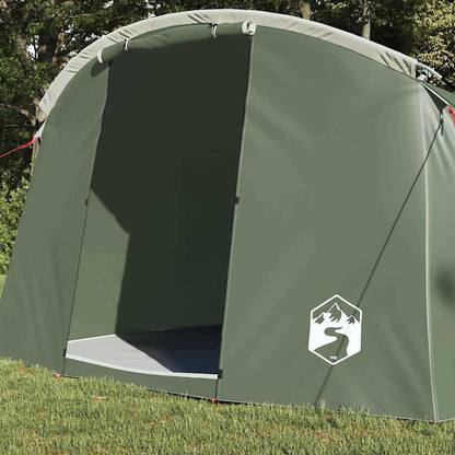 Detail van de groene vidaXL Tunnel Tent met open ingang en logo op de voorkant.