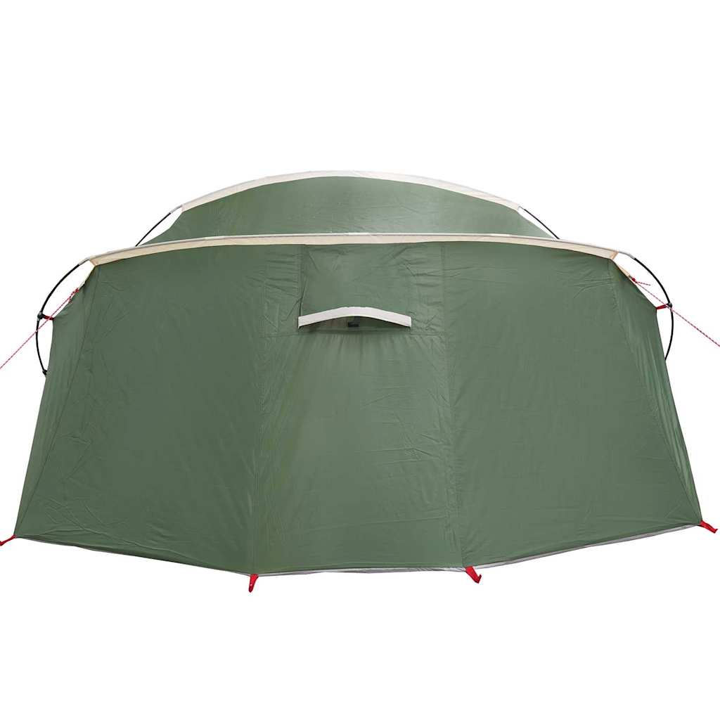 Detail van de groene vidaXL Tunnel Tent met een ventilatierooster aan de voorkant.