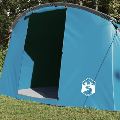 Detail van de blauwe vidaXL Tunnel Tent met open ingang en schaduw.