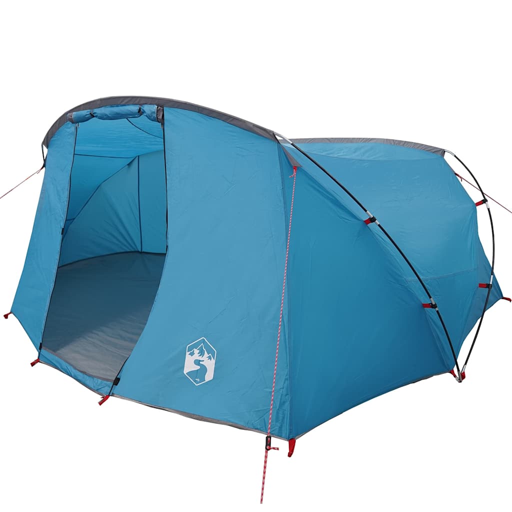 Detail van de blauwe vidaXL Tunnel Tent met open ingang en ruime binnenruimte.