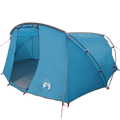 Detail van de blauwe vidaXL Tunnel Tent met open ingang en ruime binnenruimte.