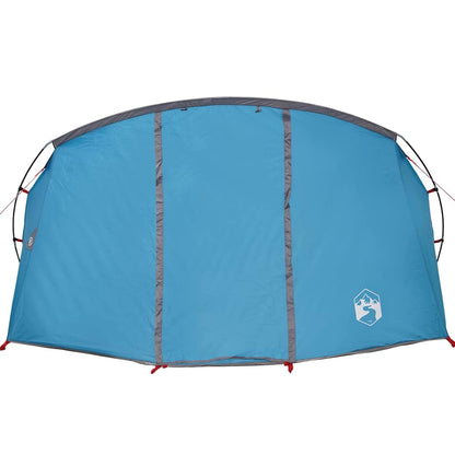 Detail van de blauwe en grijze vidaXL Tunnel Tent, zijaanzicht met waterdichte stof.