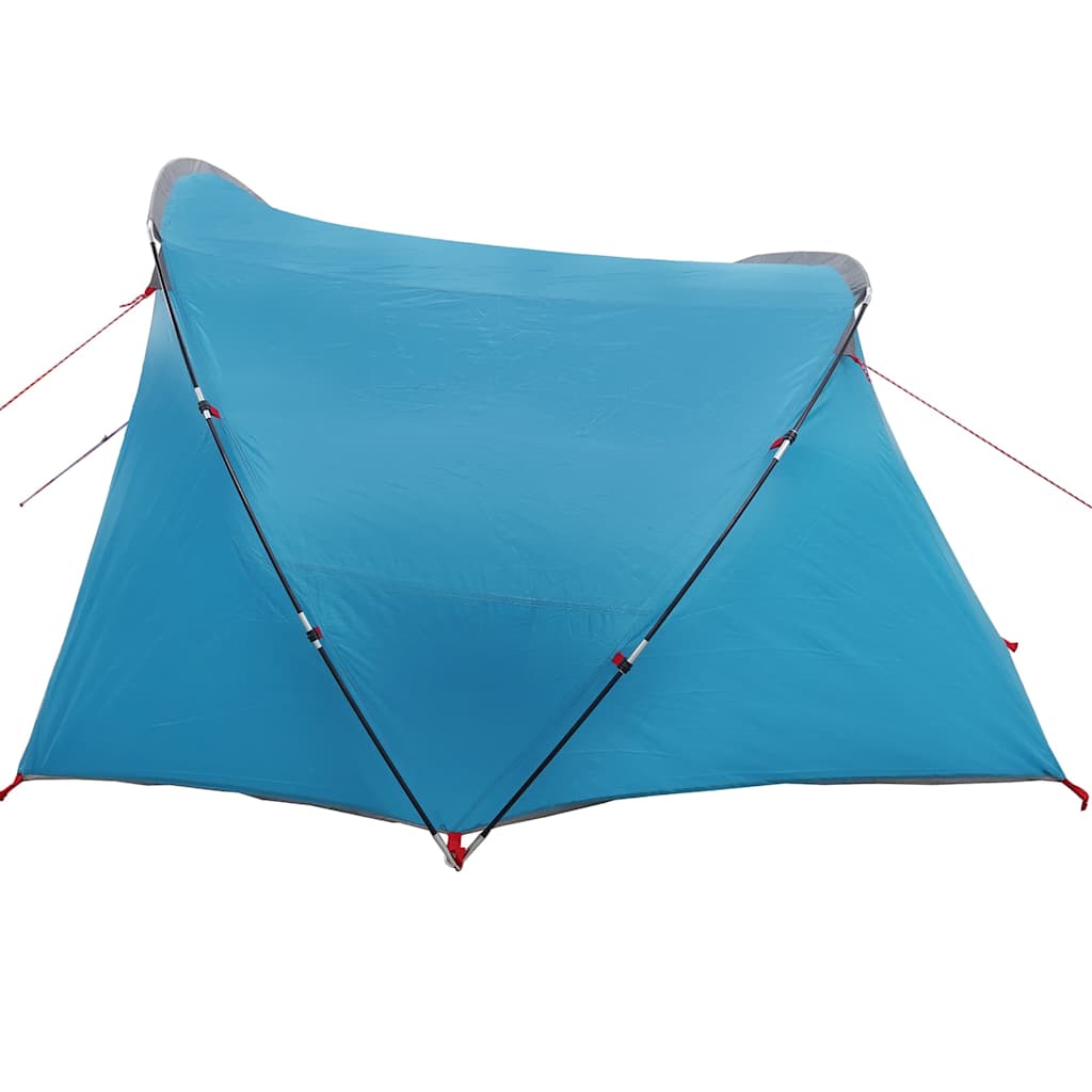 Detail van de blauwe vidaXL Tunnel Tent met een waterdichte buitenzijde en stevige bevestigingspunten.