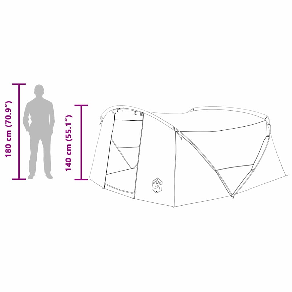 Detail van de vidaXL Tunnel Tent met afmetingen en hoogte-informatie voor 4 personen.
