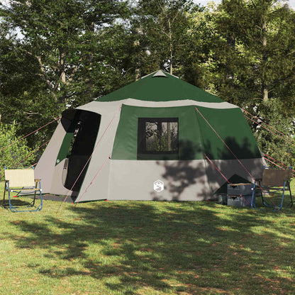 VidaXL Cabin Tent voor 12 personen in groen en grijs, met ruime ingang en ventilatie.