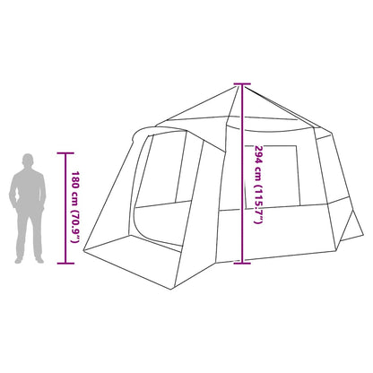 Technische tekening van de vidaXL Cabin Tent met afmetingen en details van het ontwerp.