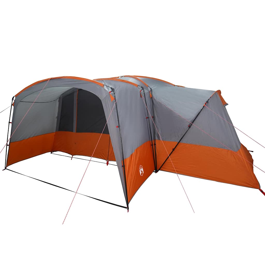 Detail van de vidaXL Familietent voor 12 personen met grijze en oranje kleuren, zijaanzicht.