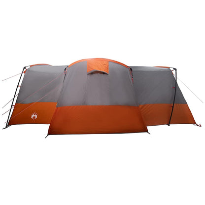 Detail van de vidaXL familietent in grijs en oranje, zijaanzicht met ventilatierooster.