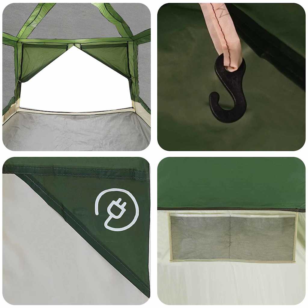 Detail van de binnenkant van de vidaXL tent met ventilatieroosters en haak voor verlichting.