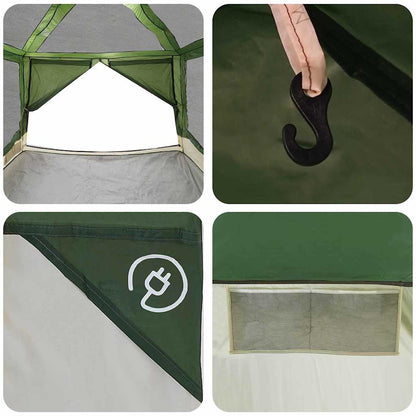 Detail van de binnenkant van de vidaXL tent met ventilatieroosters en haak voor verlichting.