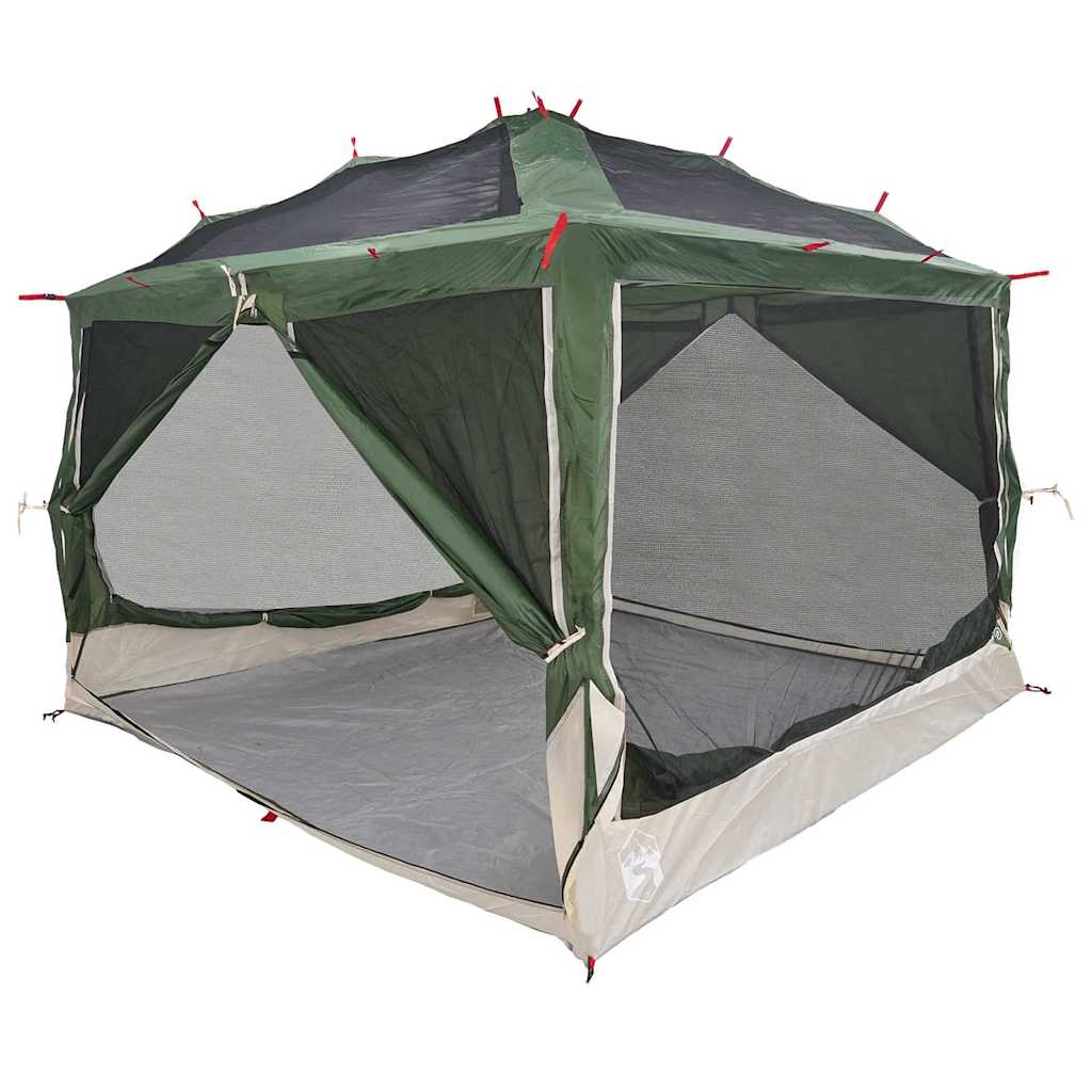 Detail van de vidaXL binnen tent voor 7 personen, met groene buitenzijde en gaasramen.