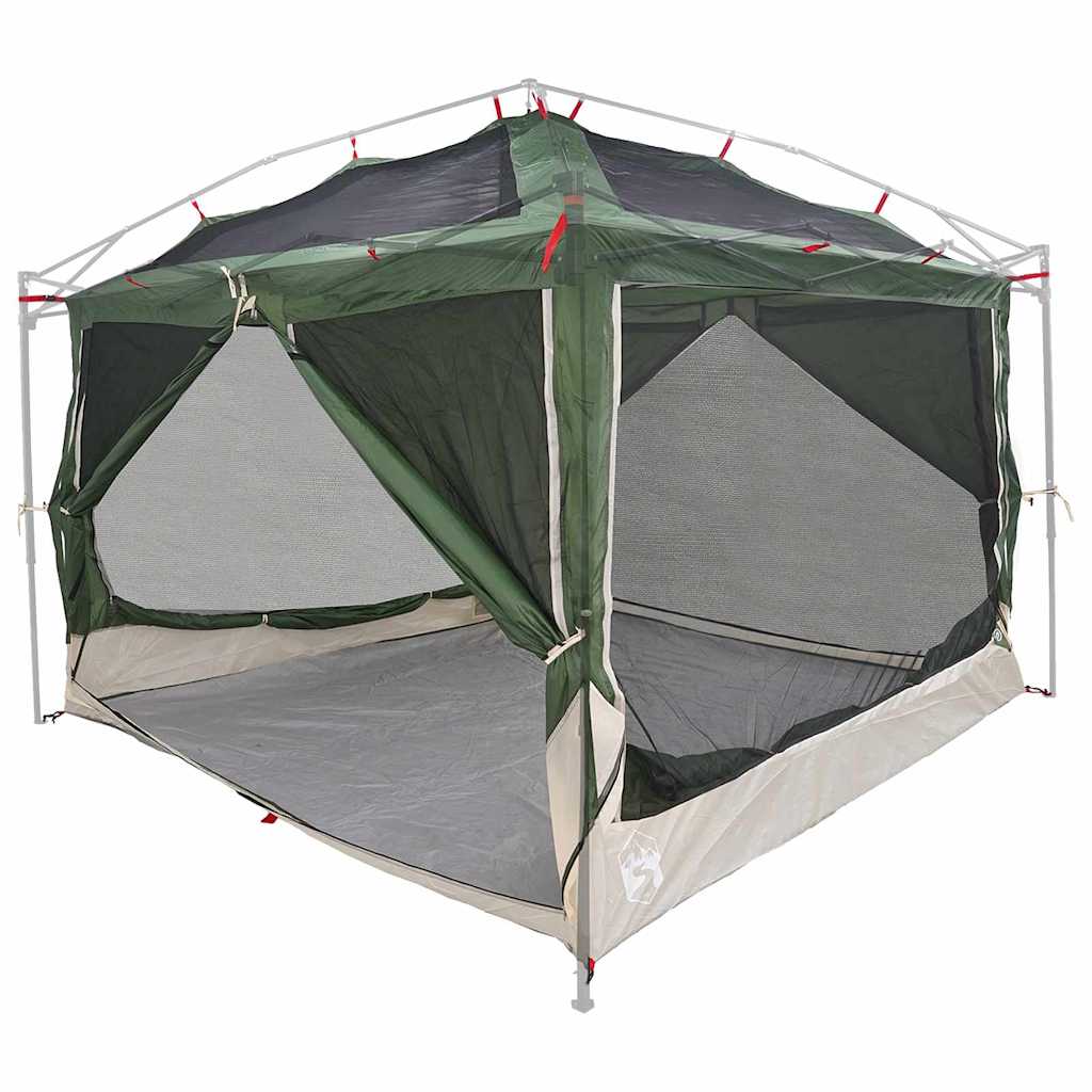 Detail van de vidaXL binnen tent voor 7 personen, met groene wanden en open zijpanelen.