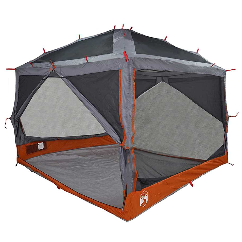 Detail van de vidaXL Binnen tent in grijs en oranje, met mesh zijpanelen voor ventilatie.