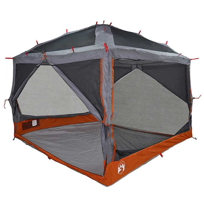 Detail van de vidaXL Binnen tent in grijs en oranje, met mesh zijpanelen voor ventilatie.
