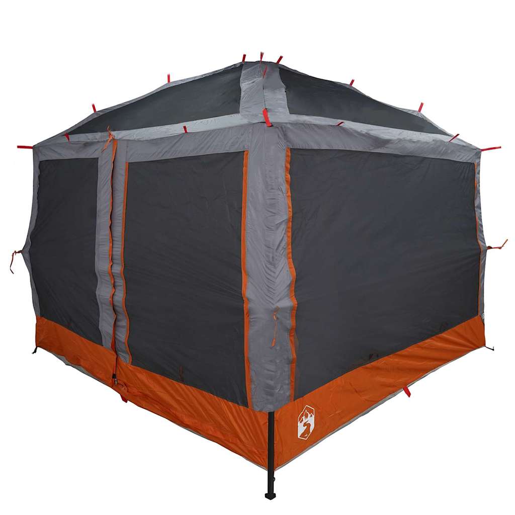 Detail van de vidaXL Binnen tent voor 7 Personen, grijze en oranje kleur met ventilatieroosters.