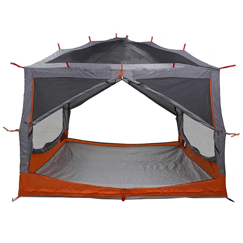 Detail van de vidaXL Binnen tent voor 7 Personen, grijs met oranje randen en open zijpanelen.
