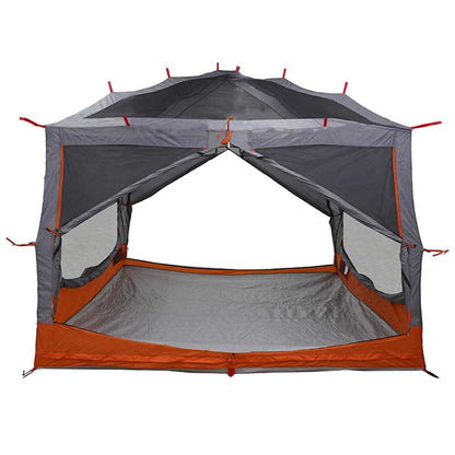 Detail van de vidaXL Binnen tent voor 7 Personen, grijs met oranje randen en open zijpanelen.