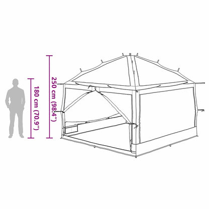 Detailtekening van de vidaXL Binnen tent voor 7 Personen met afmetingen en zijaanzicht.