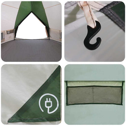 Detail van de groene vidaXL Teepee Tent met haak en ventilatierooster.